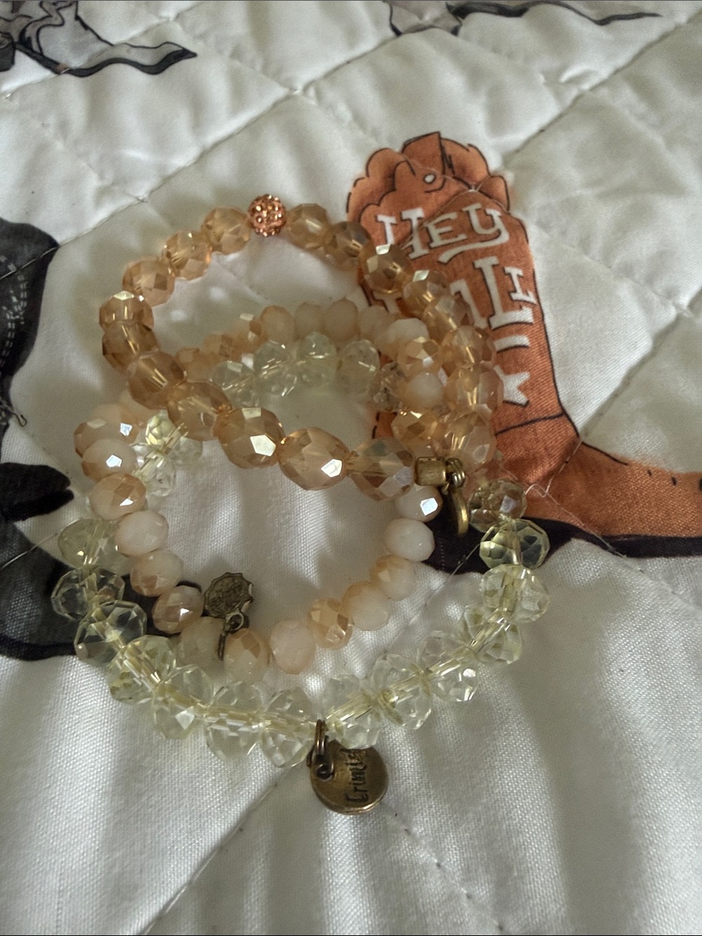 Erimish Champagne & Clear Faceted Beaded Bracelet Set